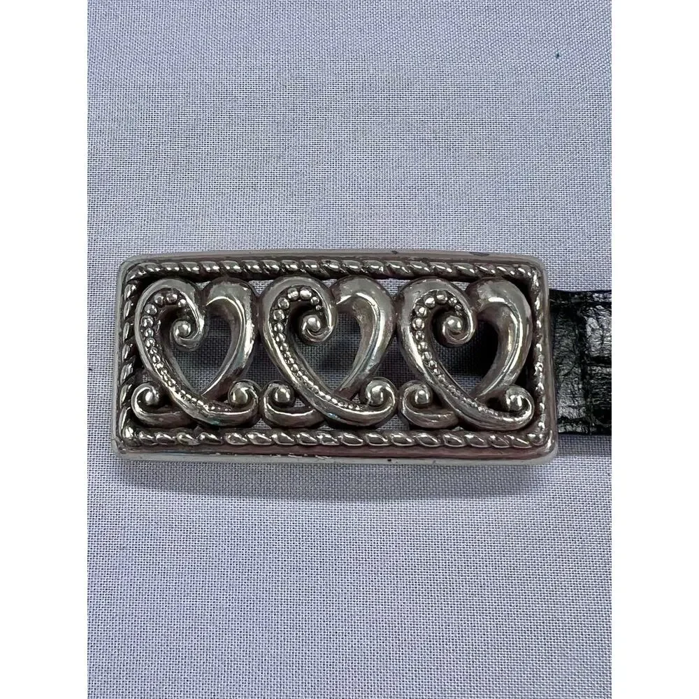 Brighton Belt Black Croc Embossed Leather Silver Heart Buckle Womens Medium 30